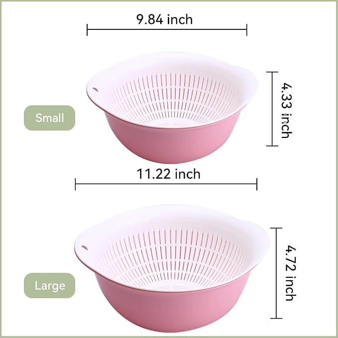 Colander Bowl Set of 2, Nesting Large Capacity Plastic Food Strainer for Pasta, Vegetables and Fruits Washing Draining Basket, Space Saving, BPA Free