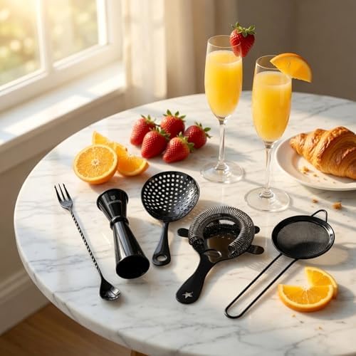 Homestia 5 Pcs Cocktail Strainer Set, Stainless Steel Bar Tools Set, Black