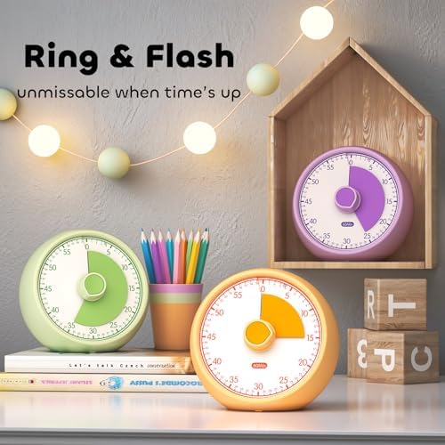 Visual Timer for Kids 60-Minute Countdown Timer with Optional Alarm, Focus Tool for ADHD & Autism, Time Management for Homework, Chores, Office, Kitchen, Teaching & Study Routines (Purple)