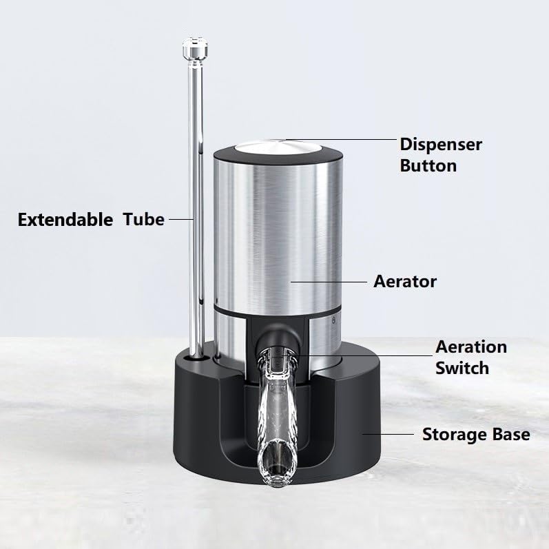 Electric Wine Aerator Dispenser, Automatic Wine Pourer Spout with One-Touch Decanting, No-Drip Wine Decanter, Fits Standard Bottles, Gift for Wine Lovers