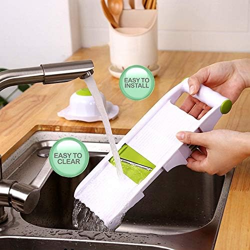 Mandoline Slicer – Adjustable Vegetable Mandolin, Fruit zucchini Slicer, French Fry Cutter,Crinkle Cutter Food Waffle,Julienne Grater,Garlic Grinder(White)