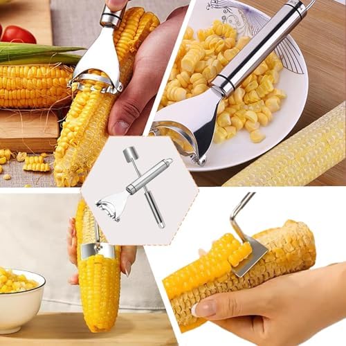 2 Pcs Corn Peeler Corn on the Cob Stripper Tool 304 Stainless Steel Corn Thresher with Ergonomic Handle Easy to Use Corn Peeler for Corn on the Cob Safe Durable Kitchen Tools