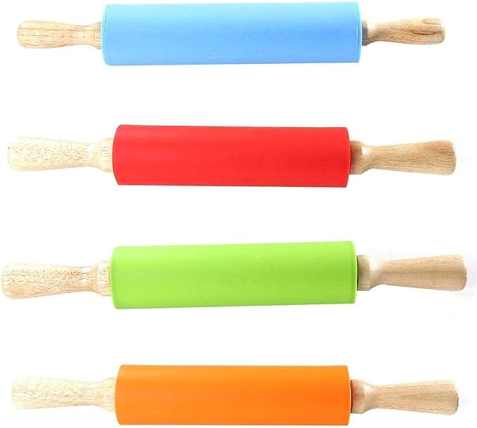 Large Wooden Silicone Rolling Pin Kitchen Handle Revolving Non-stick Dough Pastry Baking Tool(BLUE)