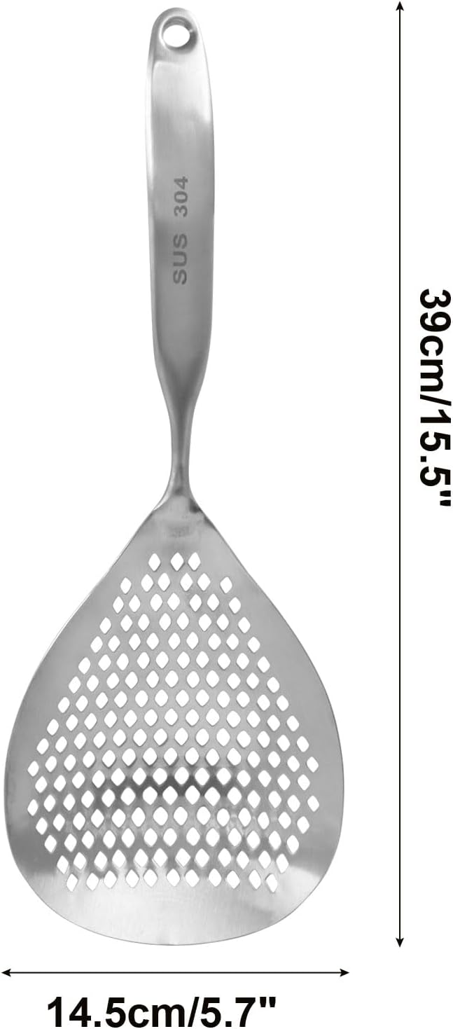 Jiozermi Stainless Steel Skimmer Slotted Spoon, Pasta Spider Strainer Ladle for Frying and Cooking, Durable 304 Stainless Steel Frying Strainer Spoon for Noodles, Pasta, and Vegetables