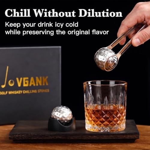 JOVGANK Golf Ball Whiskey Chilling Stones Set of 4 - Men's Golfer Gifts, Stainless Steel Reusable Ice Cubes, Metal Ice Balls for Scotch, Bourbon, Unique Fathers Day Birthday Gifts for Dad Him Husband