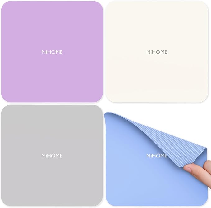 NiHome Silicone Jar Opener Gripper Pads, 6 In for Seniors, Morandi, 4PC | Textured Back for Superior Grip on Stubborn Lids, BPA-Free Food-Grade, Heat Resistant, Dishwasher Safe, Rounded Square