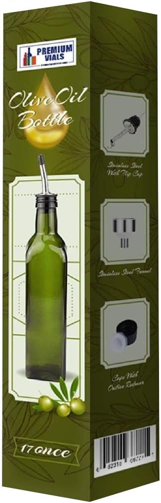 Olive Oil Dispenser Bottle - 17oz Glass Olive Oil Bottles with Easy Pour Spout Set - Oil and Vinegar Cruet Set with Food Grade Funnel Drip-Free Olive Oil Carafe Decanter for Kitchen