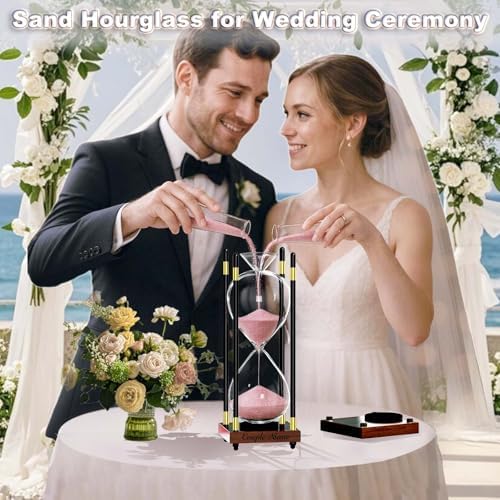 Empty Hourglass Fillable, Wooden Frame DIY Sand Timer, 10 Inch Large Unity Sand Hourglass for Wedding Ceremony Set, Without Sand Clock, Antique Hour Glass Sandglass for Desk Home Office Decor