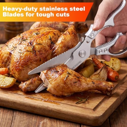 MDHAND Heavy Duty Poultry Shears, Kitchen Food Scissors All Purpose for Meat Cutting, Chicken Fish Fruit Vegetables, Dishwasher Safe Kitchen Shears with Anti-Slip Handle & Safety Lock, Spring Loaded