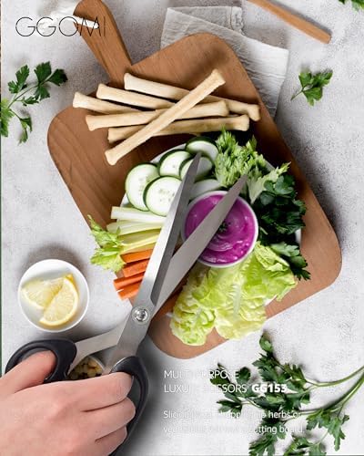 2.2T Stainless Blade Kitchen Scissors - 9.6in x 2Pack | Korean Style Sharp Heavy Duty All Purpose Kitchen Shears for Cooking Food | Barbecue Kalbi Rib Meat Cutting Dishwasher Safe (GG153, Black)