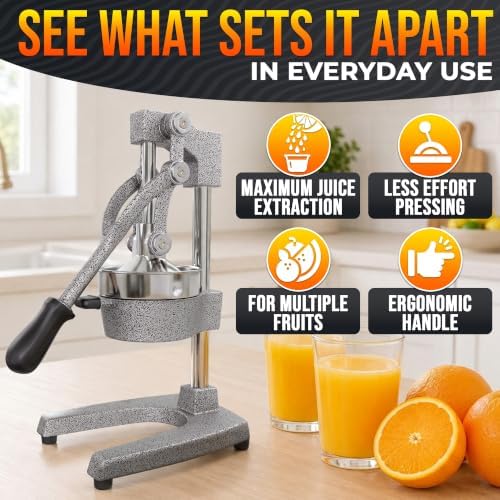 Cast Iron Juicer Hand Press, Heavy-Duty Squeezer (Silver)