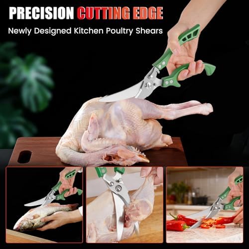 ANDONG Heavy Duty Poultry Shears, All-Purpose Kitchen Scissors for Food, Spatchcock Shears, Green
