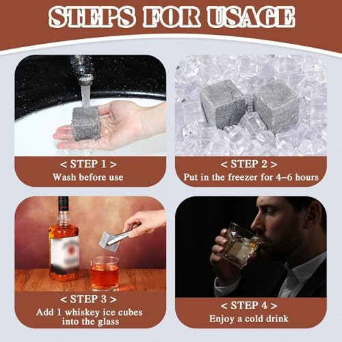 Hosuly 12 Pcs Extra Large Whiskey Ice Cubes 1.6 Inch Jumbo Whiskey Rocks Gift Set for Father's Day, Whiskey Sack and Ice Tong Marble Drink Chilling Stones for Men Dad(Dark Grey)