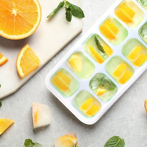 KEPLIN 2pk Silicone Ice Cube Trays with Non-Spill Lids, Easy to Remove Tray, LFGB Certified BPA Free, Flexible Silicone Ice Cube Moulds, Parties, Drinks, Cocktails & Frozen Liquids (Green)