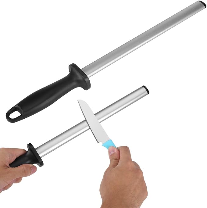 10 Inch Knife Sharpening Honing Rod, Professional Steel Knife Sharpener for Restaurant, Gourmet Chefs, and Home Kitchen Blade Sharpening