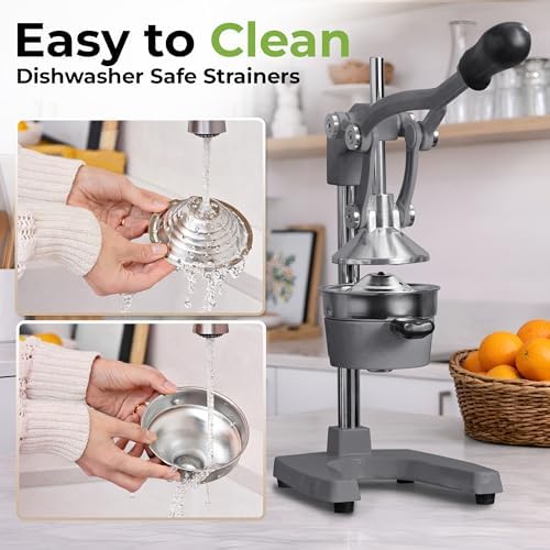 Zulay Kitchen Cast Iron Juicer - Heavy Duty Orange Juicer with Detachable Strainers for Easy Cleaning, Citrus Press for Citrus Fruits, Perfect for Bartenders, Juice Lovers & Health Enthusiasts