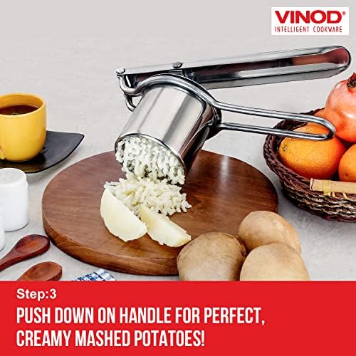 Vinod Large Potato Ricer - Heavy Duty Stainless Steel Potato Masher | Manual Press & Mash for Fruits & Vegetables | Kitchen Tool | Perfect Mashed Potatoes Every Time | 2 Interchangeable Discs