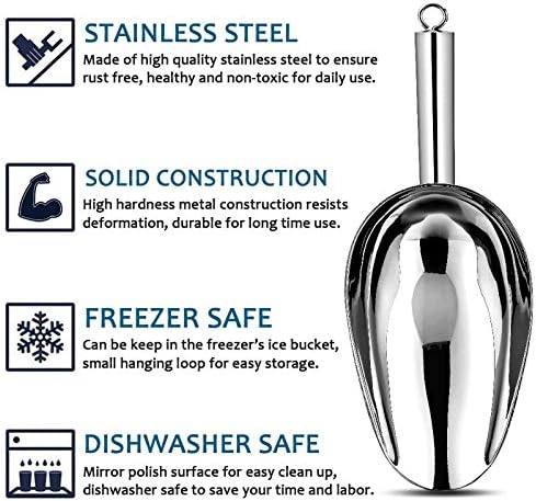 E-far Metal Ice Scoop Set of 2, 24 Ounces Kitchen Ice Scooper for Ice Maker
