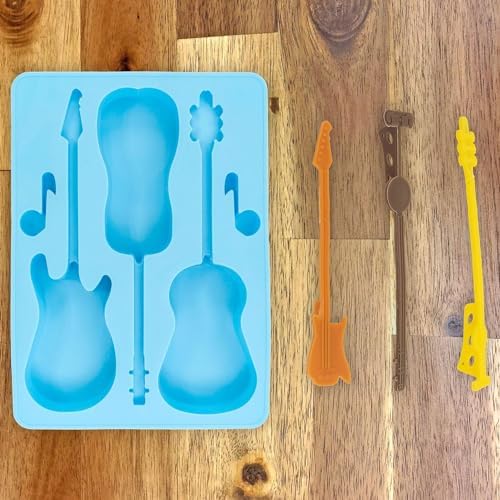 Acoustic and Electric Guitar Ice Cube Tray - Fairly Odd Novelties - Mold w/Stirrers Novelty Music Gift, Blue Guitar w/Stirrers, One Pack