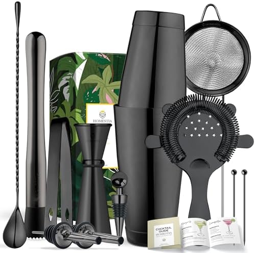 Homestia 12 Pcs Boston Cocktail Shaker Set, Mixology Bartender Kit, Black