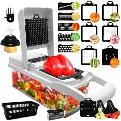 22 in 1 Vegetable Chopper Food Chopper, Multifunctional Onion Dicer Veggie Chopper with Container, Manual Vegetable Cutter Slicer Grater for Kitchen, Fruit Tomato Cheese Shredder Kitchen Gadget