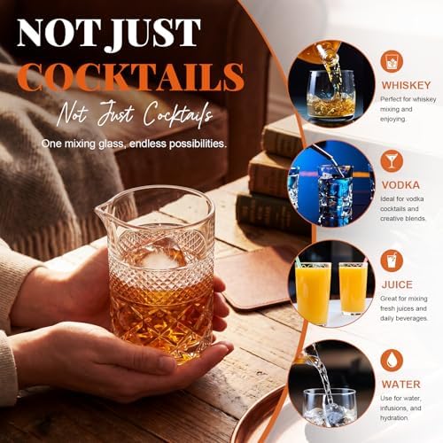 Dandat 2 Pcs 24 oz Cocktail Mixing Glass Thick Base Stirring Glass, Diamond
