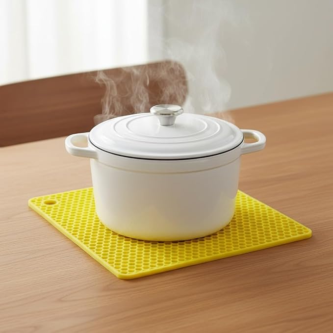 6-Pack Silicone Trivet Mats, Heat Resistant Hot Pads, Dishwasher Safe Kitchen Mats, BPA-Free Pot Holders for Table, Countertop, Stove, Honeycomb Design (Yellow, 7" Square)