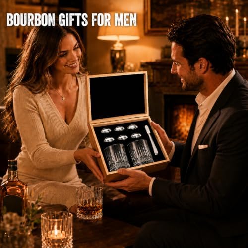 Whiskey Glasses Gift Set – 2 Old Fashioned Glasses with 6 Stainless Steel Football Whiskey Stones, Premium Barware Set, Unique Gift Ideas for Men Him Dad Husband Sports Fan