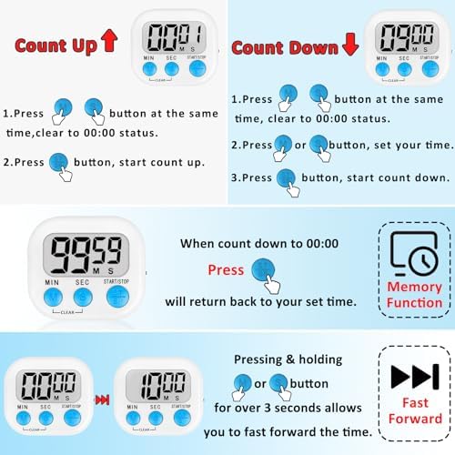 ZILLEEN Digital Kitchen Classroom Timers for Kids Cooking 12pcs Wht Grn Pk