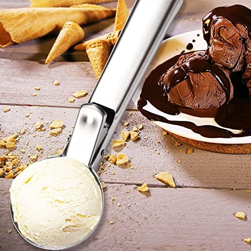 Ice Cream Scooper Stainless Steel, Cookie Scoopwith Trigger Heavy Duty Metal Icecream Scoop,Cookie Scoop Large Size Perfect For Frozen Yogurt, Gelatos, Sundaes (B-Silver)