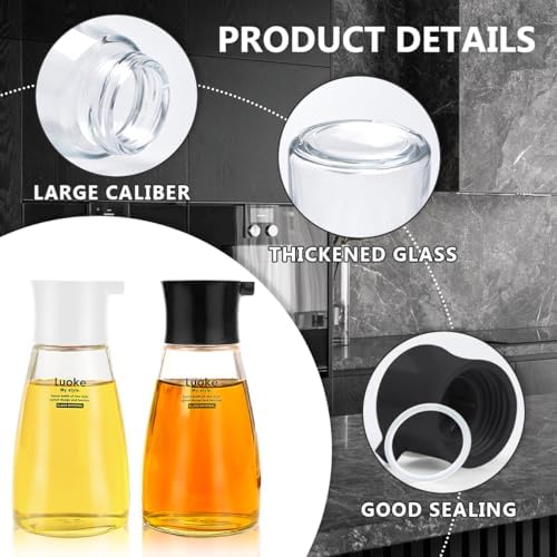 2Pcs Glass Soy Sauce Dispenser Leakproof Vinegar Dispenser Clear Bottles Glass Container Oil Dispensing Seasoning Bottle Vinegar with Lid for Kitchen Cooking Barbecue（Black&White）