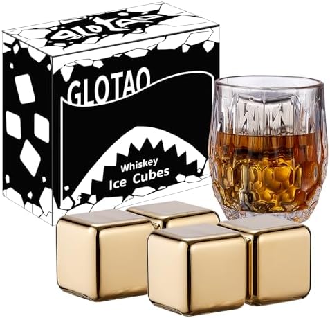4 Large Whiskey Stones 64 cm³ (4 cu in) - Man Gift Set - Reusable Stainless Steel Metal Ice Sphere Cubes Beverage Chilling Rocks Whiskey Stones for Red Wine, Bar Beer, Scotch, Vodka Drinks