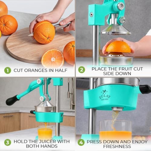 Zulay Kitchen Cast Iron Juicer - Heavy Duty Orange Juicer with Detachable Strainers for Easy Cleaning, Citrus Press for Citrus Fruits, Perfect for Bartenders, Juice Lovers & Health Enthusiasts