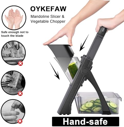 Safe Mandoline Slicer for Kitchen, 6 in 1 Vegetable Chopper, Potato Slicer