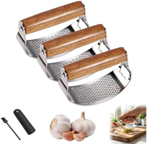 Upgraded Garlic Press Rocker, Manual Garlic Presser with Peeler, Wide Handle Garlic Chopper Grinder for Home Kitchen Gadgets Tools (3PC)
