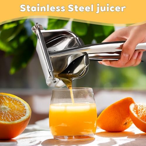 Stainless Steel Manual Juicer, Orange Juice Squeezer, Lemon Squeezer Stainless Steel, Orange Juice Squeezer, Fruit Juicer for Watermelon Lemon Orange Grapes and Other Fruit