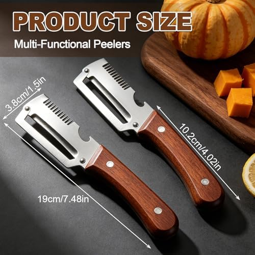 Multifunctional Vegetable Peeler for Kitchen, 3-in-1 Stainless Steel Potato Carrot Peeler with Bottle Opener, Zero Snag Wooden Peeler for Fruits & Veggies (2 PCS)
