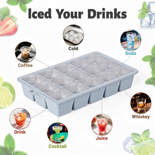 Silicone Ice Cube Tray 2 Pack - EASY RELEASE ice cube tray with lid, BPA Free Ice Cubes Trays for Freezer,ice cube mold for Cocktail,Whiskey (Blue)