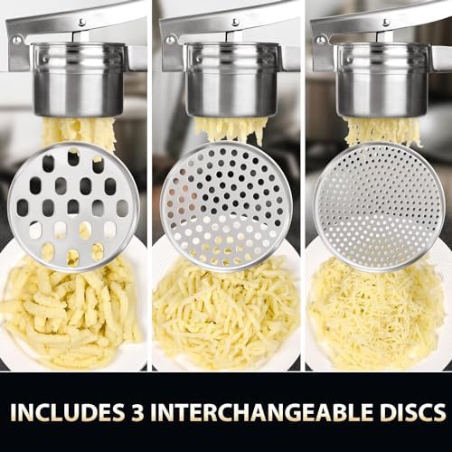 Potato Ricer 15oz Stainless Steel by Zorgons - Sturdy Masher for Creamy Mashed Potatoes, Sweet Potato Smasher with Comfort Grip Handle - Essential Kitchen Gadget for Pressing and Mashing