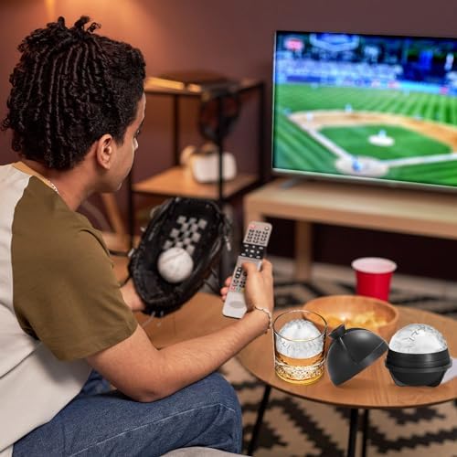 Nax Caki 3D Baseball Ice Cube Molds, Novelty Baseball Gifts Stuff for Men, 2.5" Large Silicone Round Ball Ice Cube Tray for Cocktails,Bourbon,Brandy, Whiskey