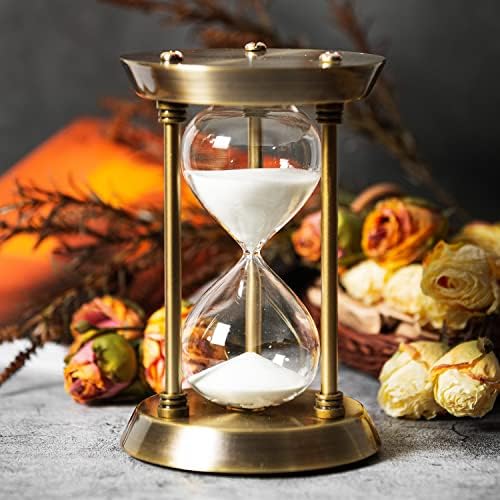 AKAKA MUNING 60 Minute Hourglass Sand Timer Metal Frame Bronze, White Sand