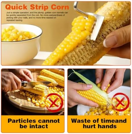 Corn Peeler For Corn On The Cob，2025 Upgrade Sawtooth Corn Cob Stripper Tool ，Ergonomic Design Ideal Tool For Long Handle Stainless Steel Corn On the Cob Stripper Tool (Silver, 2pack)