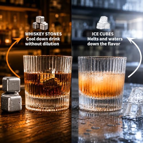 Whiskey Glasses Gift Set - Premium Heavy Glasses with Chilling Stones,Whiskey Stones Gift Set, Drinking Gifts for Men Dad Husband Boyfriend Birthday Anniversary Christmas