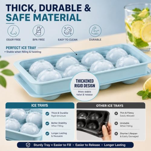1.8in Large Ice Cube Molds - Big Round Plastic Ice Tray for Freezer