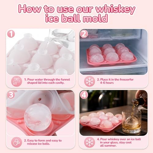 Large Ice Ball Mold, 9-Cavity Round Ice Cube Tray with Lid, 2.2inch Silicone ice Ball Tary for Freezer, BPA Free Circle Ice Cube Tray, Cocktail, Juice