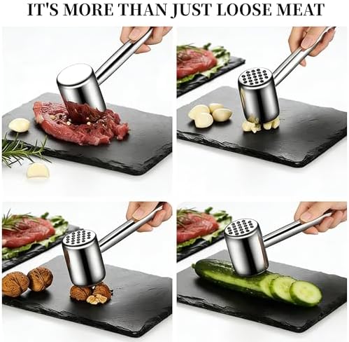 304 Stainless Steel Meat Pounder Kitchen Cooking Mallet Meat Tenderizer Mallet Meat Mallet Hammer Tenderizer,Dual Side Heavy Duty Meat Beater Pounder Flattener Meat Hammer for Steak and Beef