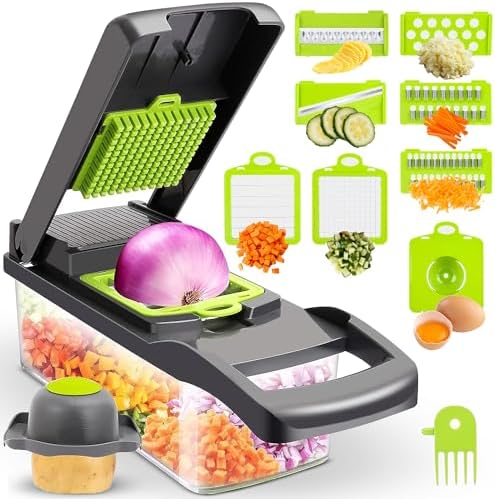 Mr. CHOP CRAFT-Vegetable Chopper, Pro 15 in 1 Multifunctional Kitchen Chopper, Fruit and Veggie Chopper, Light Green Vegetable Slicer Dicer Cutter, Mandoliner Slicer, Salad, Garlic Chopper, Standard