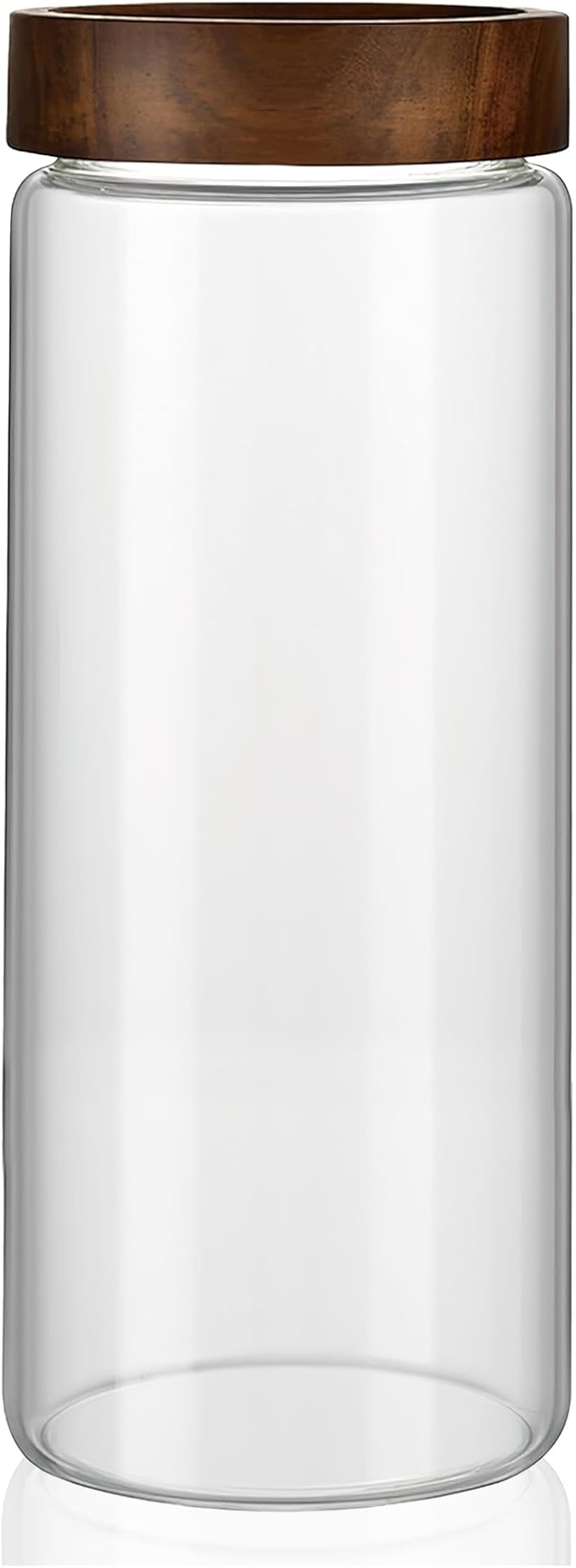 50 fl oz/1500 ml Clear Glass Storage Canister with Airtight Wooden Screw Lid, Large Tall Cute Decorative Glass Food Container Jar for Coffee, Candy, Cereal, Cookie, Pasta, Flour, Juices