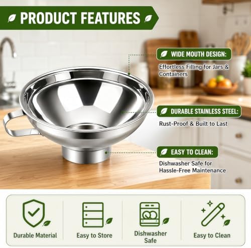 5 Pack Stainless Steel Canning Funnel for Filling Mason Jar