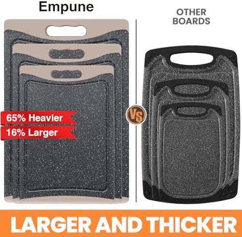 Extra Large Cutting Boards, Plastic Cutting Boards for Kitchen (Set of 3) Cutting Board Set Dishwasher Chopping Board with Juice Grooves Easy-Grip Handles, Almond Gray, Empune